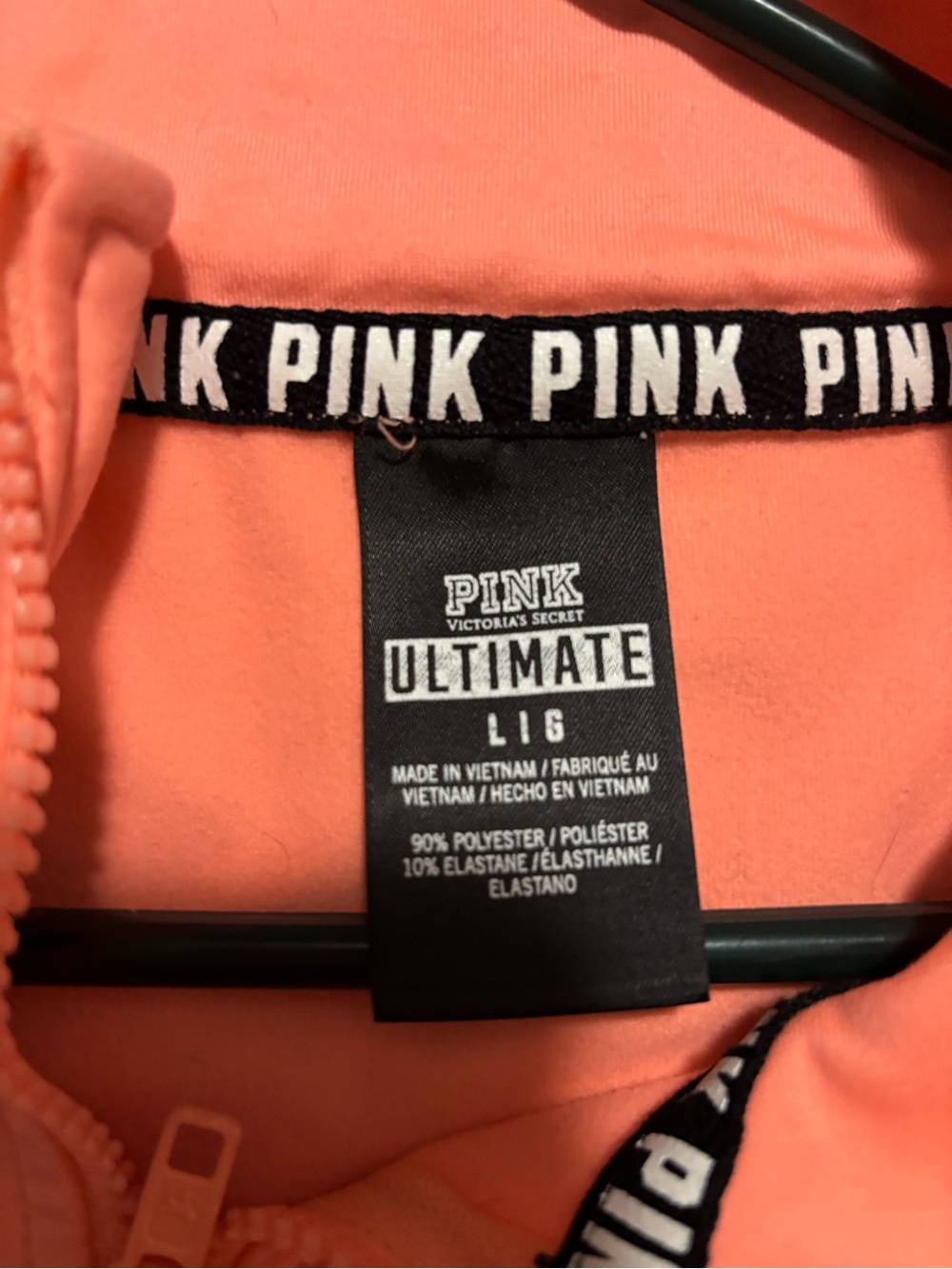 PINK Victoria's Secret Coral Half-Zip Pullover with Black Logo - Picture 2 of 2